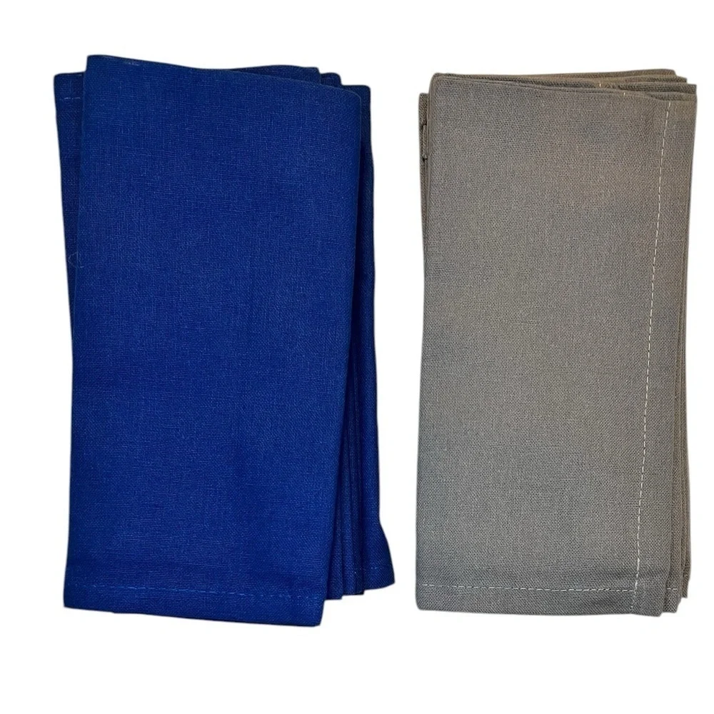 Cottoniva (2) sets of (6) napkins - Gray & Navy Blue - NWOT